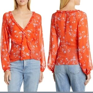 NICHOLAS Floral Print Long Sleeve V-Neck Silk Blouse size 2